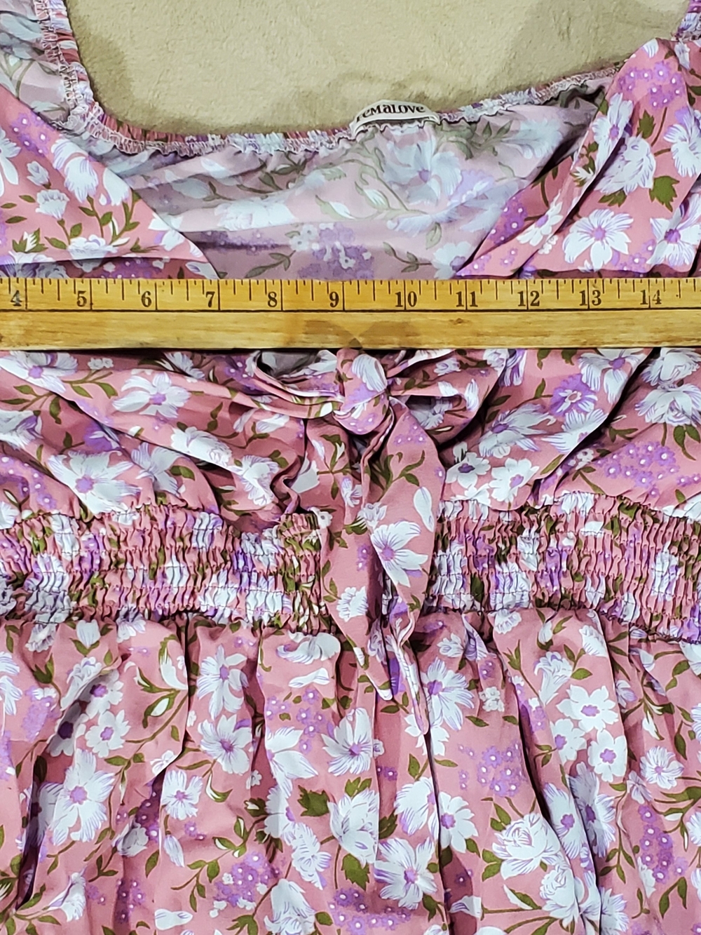 Pink Floral Womens' Tiered Dress with Puff Sleeves - Picture 9 of 11